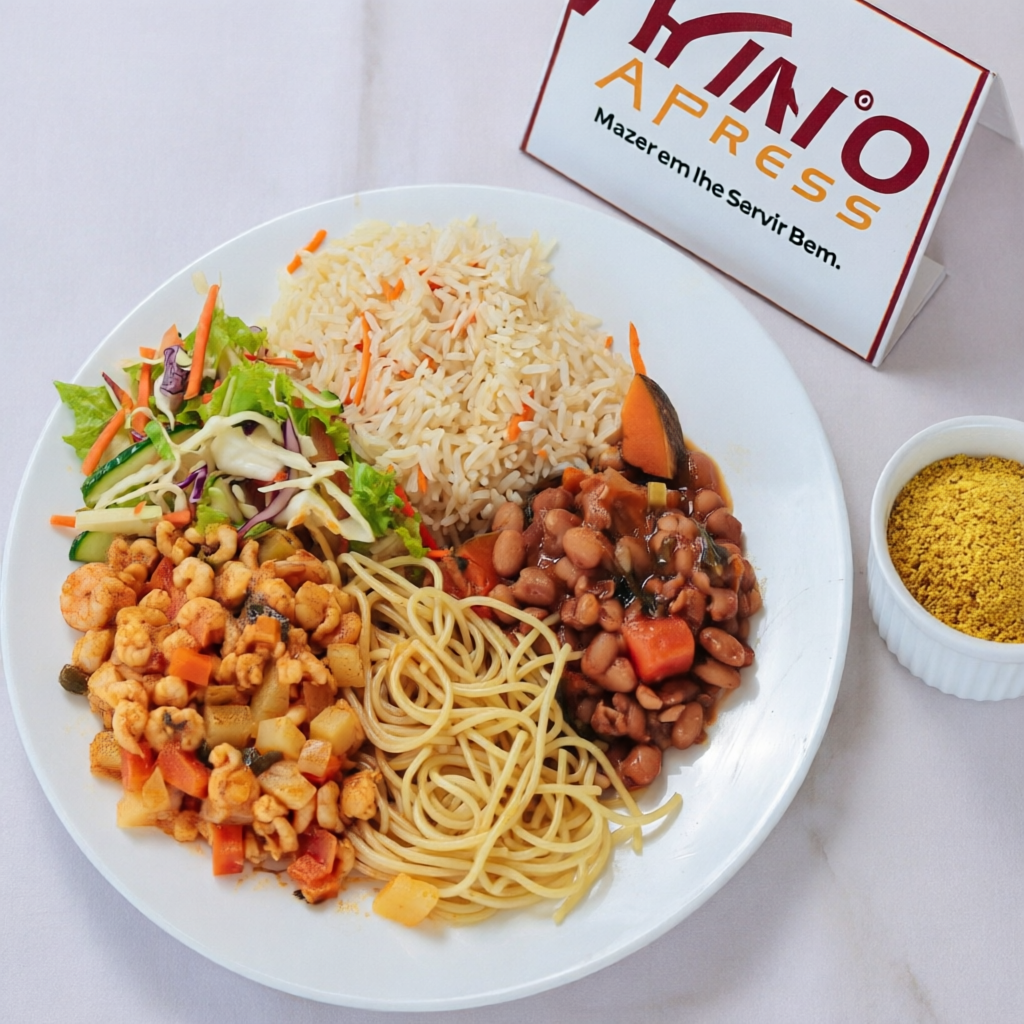 Acompanha legumes refogados, macarrão, arroz, feijão, salada e farofa. Uma opção sofisticada e saborosa.