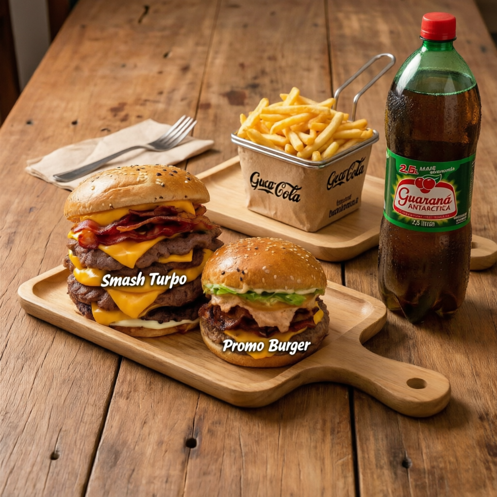 Combo Seleção 99, 1*SMASH TURBO, 1*PROMO BURGUER, 1*BATATA CROCANTE MEDIA, 1*GUARANÁ ANTARTICA 2L