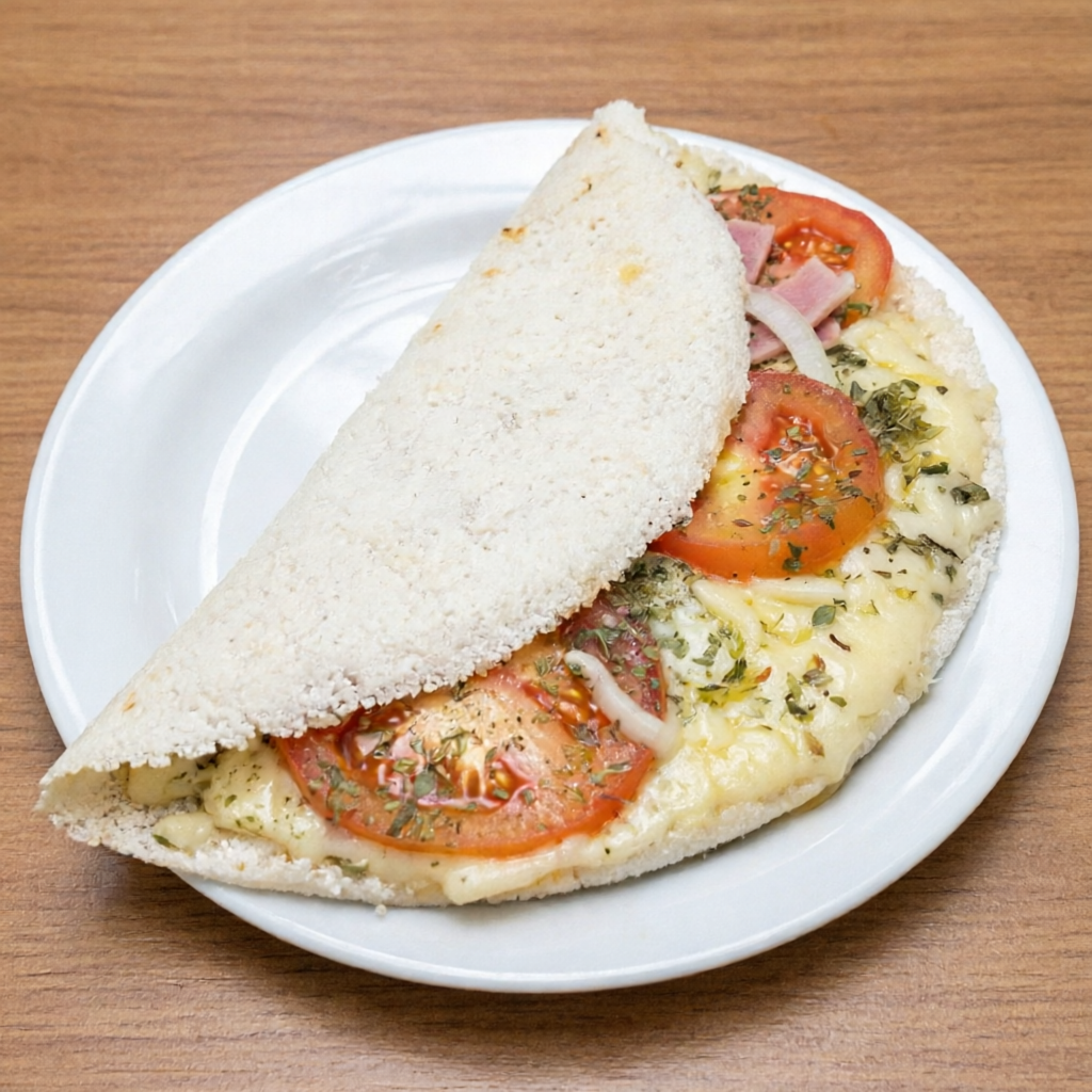 Queijo, presunto, tomate, cebola e orégano