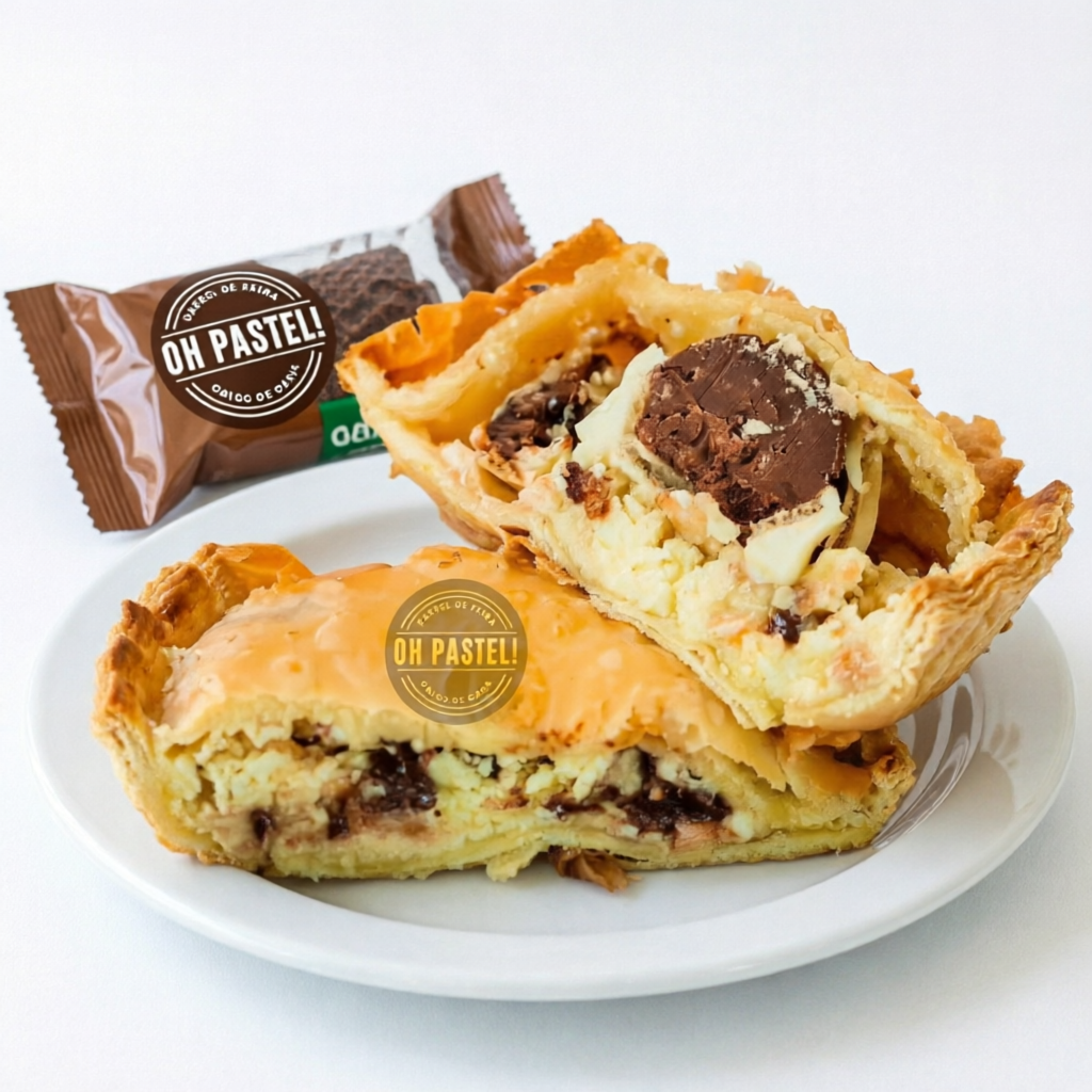 Chocolate ao leite com pedaços de Ouro Branco.