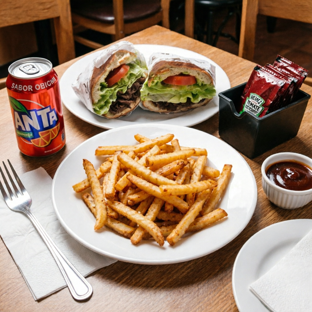 Como Torta Asada + Papas + Soda