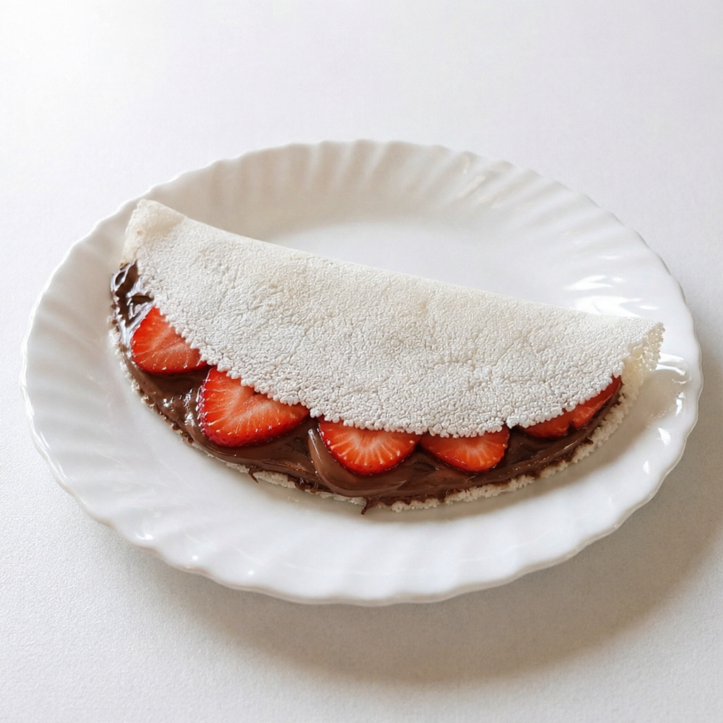 tapioca de nutella com pedaços de morango .