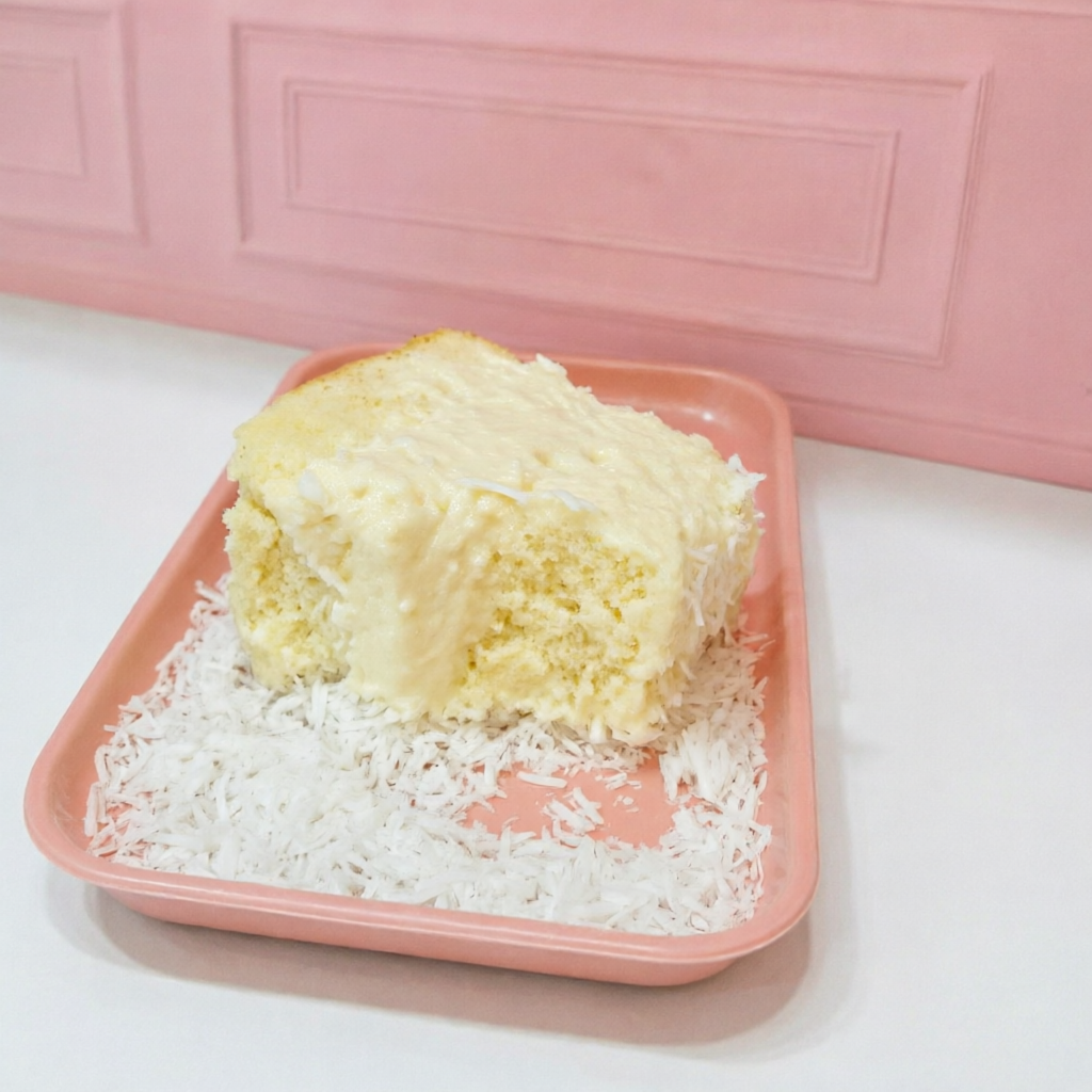 Massa branca super fofinha molhadinha na calda 3 leites que derrete na boca. Recheio cremoso de coco feito na hora, finalizado com brigadeiro de ninho por cima e coco em flocos envolvendo tudo. 120g.