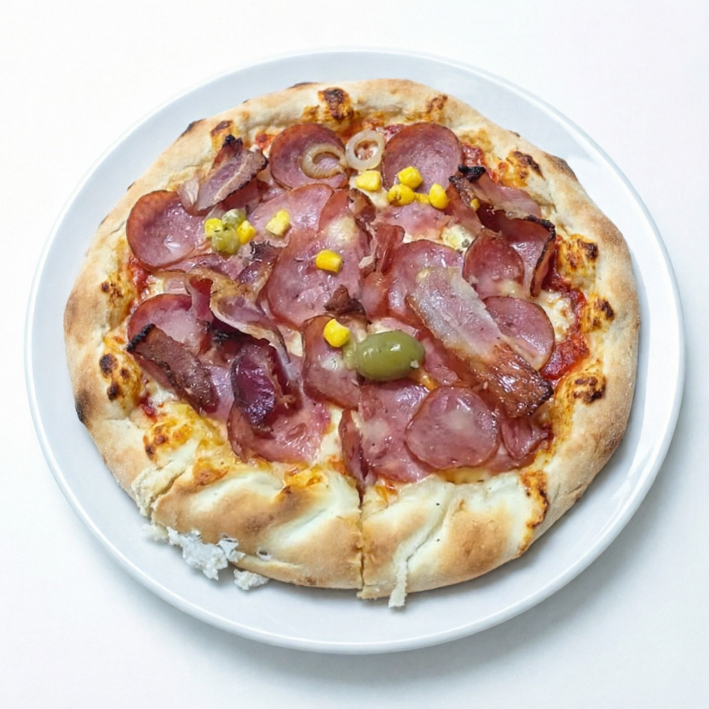 Calabresa, bacon e cebola.