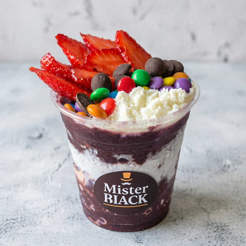 Monte Seu Mister Açaí do Jeitinho Que Você Gosta: Cremoso, autêntico e Cheio de Sabor! Açaí com Seus Complementos Favoritos = Experiência de Sabor Única em Cada Colherada