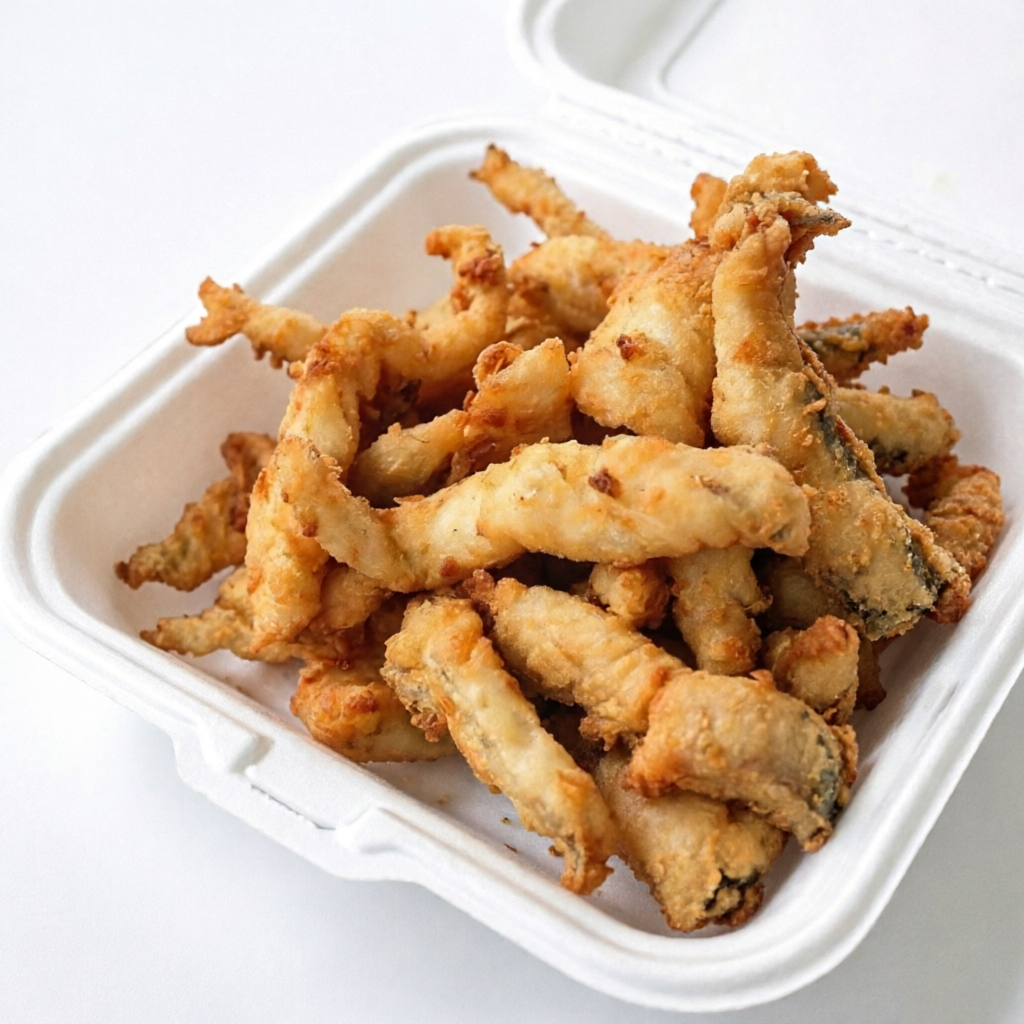 Filé de pescada empanado e frito até ficar dourado e crocante. Servido em porção de 800g ou meia porção de 400g (peso in natura).