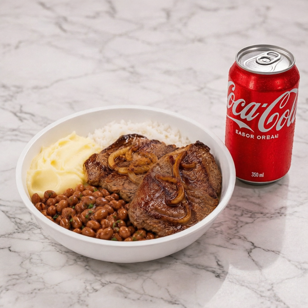 Escolha sua marmita favorita e aproveite acompanhada de uma Coca-Cola Lata 350ml bem gelada.