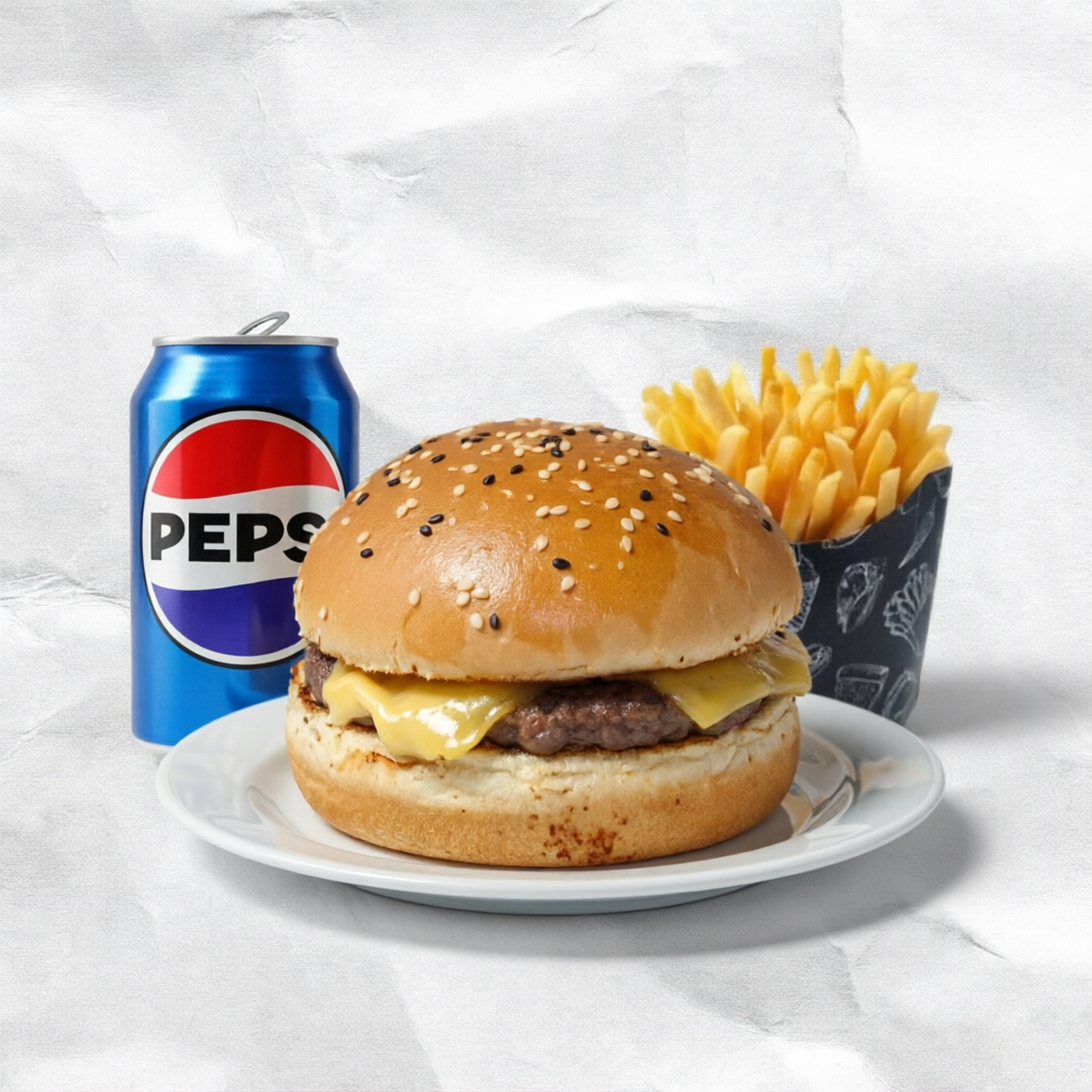 1x Burguer Kids, 1x Batata 125g e 1x Refrigerante Lata 350ml.