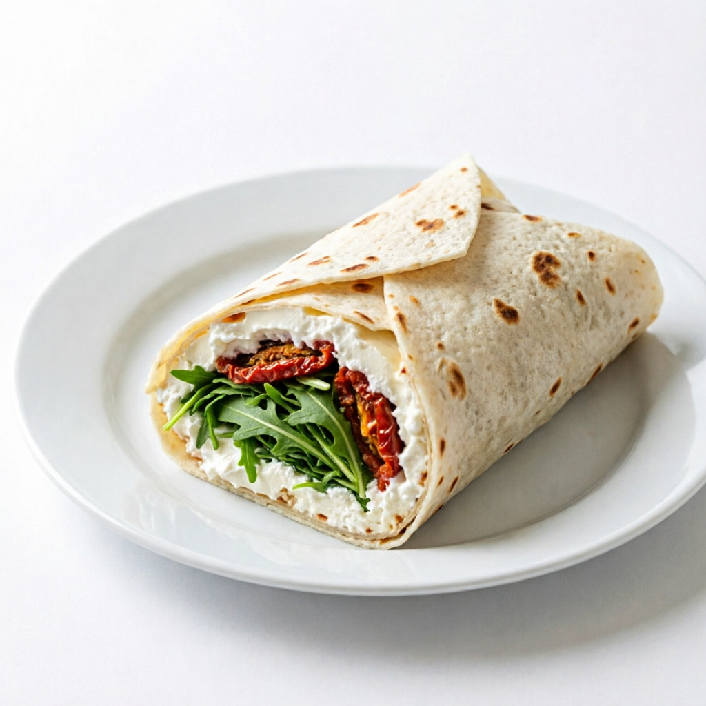 Queijo branco, tomate seco, cream cheese e rúcula