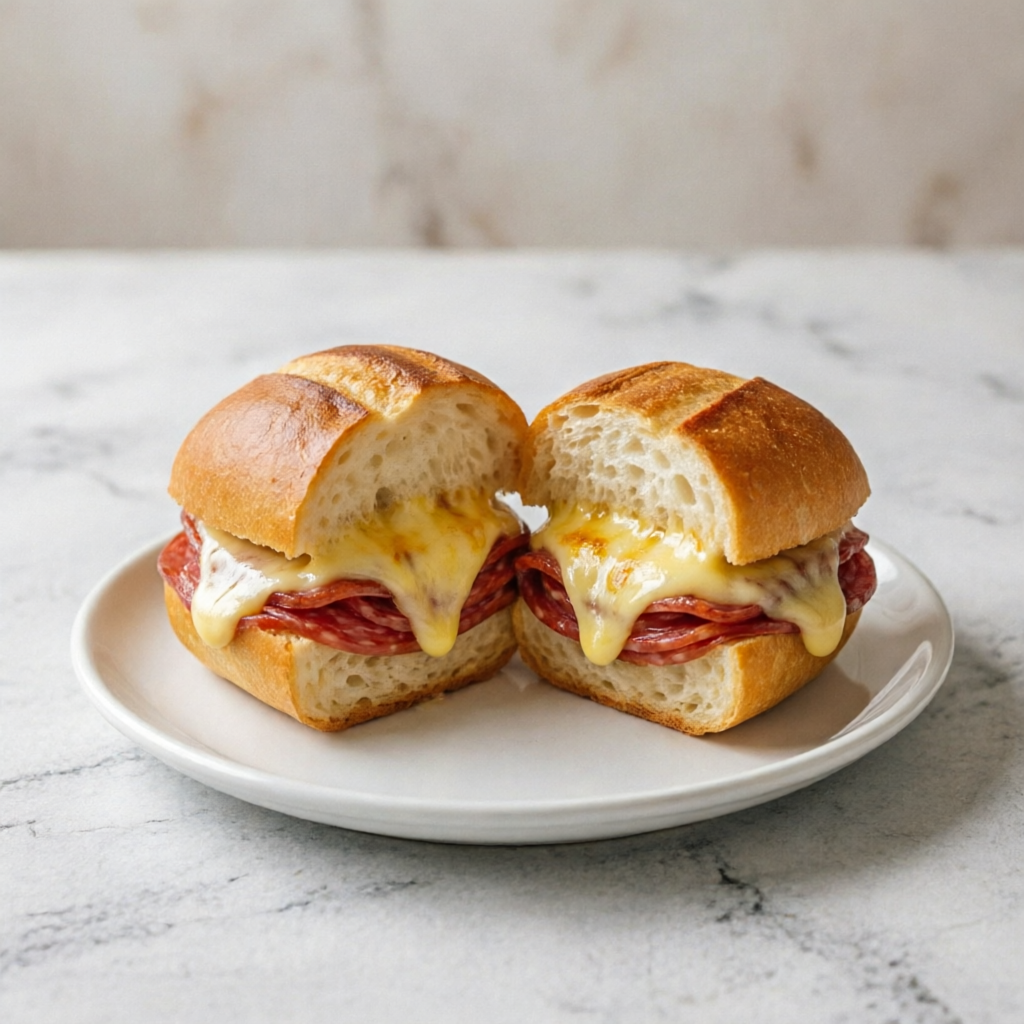 Preparado com Pão Francês, Salame e Queijo Provolone.