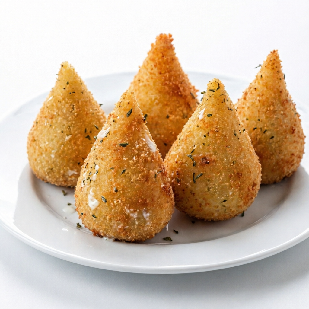 Delicioso Bolinho de queijo , feito com massa de batata e recheio de mussarela e orégano .