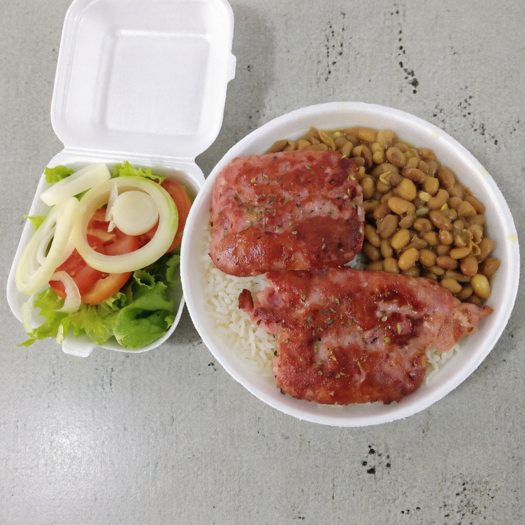 Arroz, feijao, linguiça toscana.
Opcional: Salada, Macarrão, Farofa - Gratis