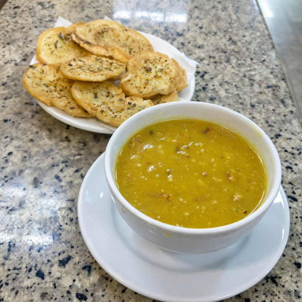 450mp de caldo de mocotó, acompanha pão.