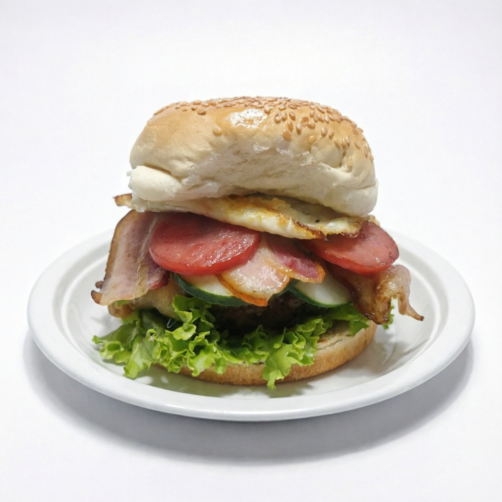 3 hamburgues bem recheados com pão bem macio, carne suculenta,ovo, ,calabresa, salada , maionese caseira+ um refrigerante de 1l.