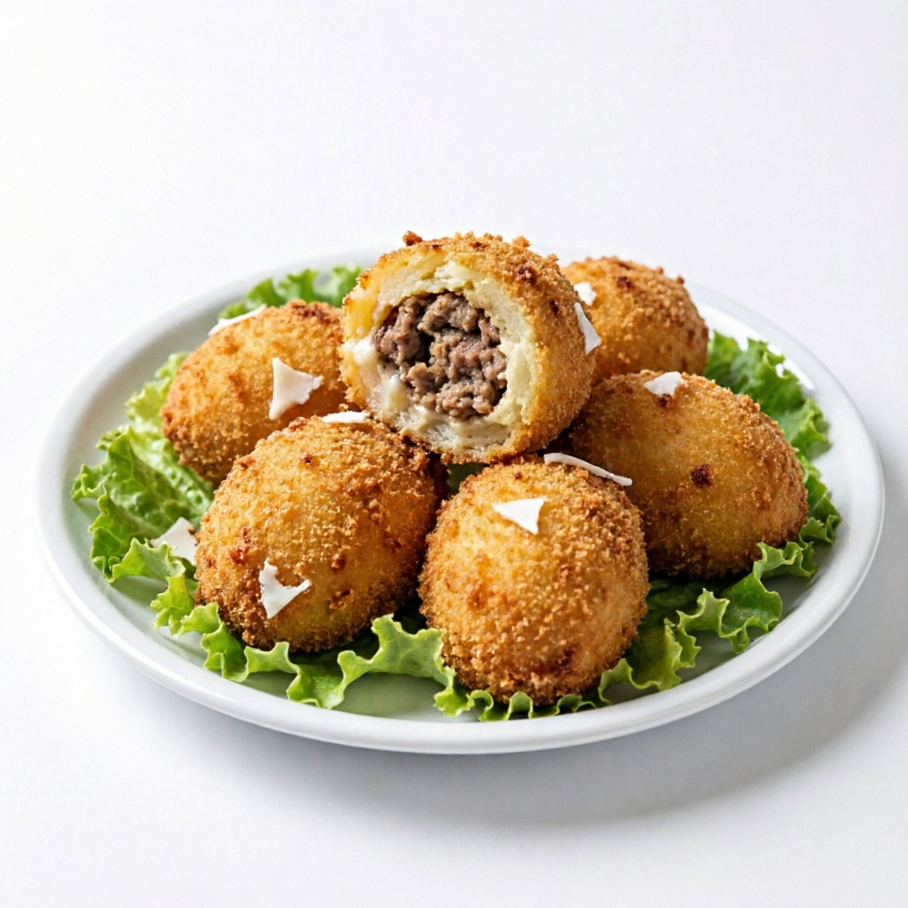 Delicioso Bolinho de carne moída feito com massa de batata