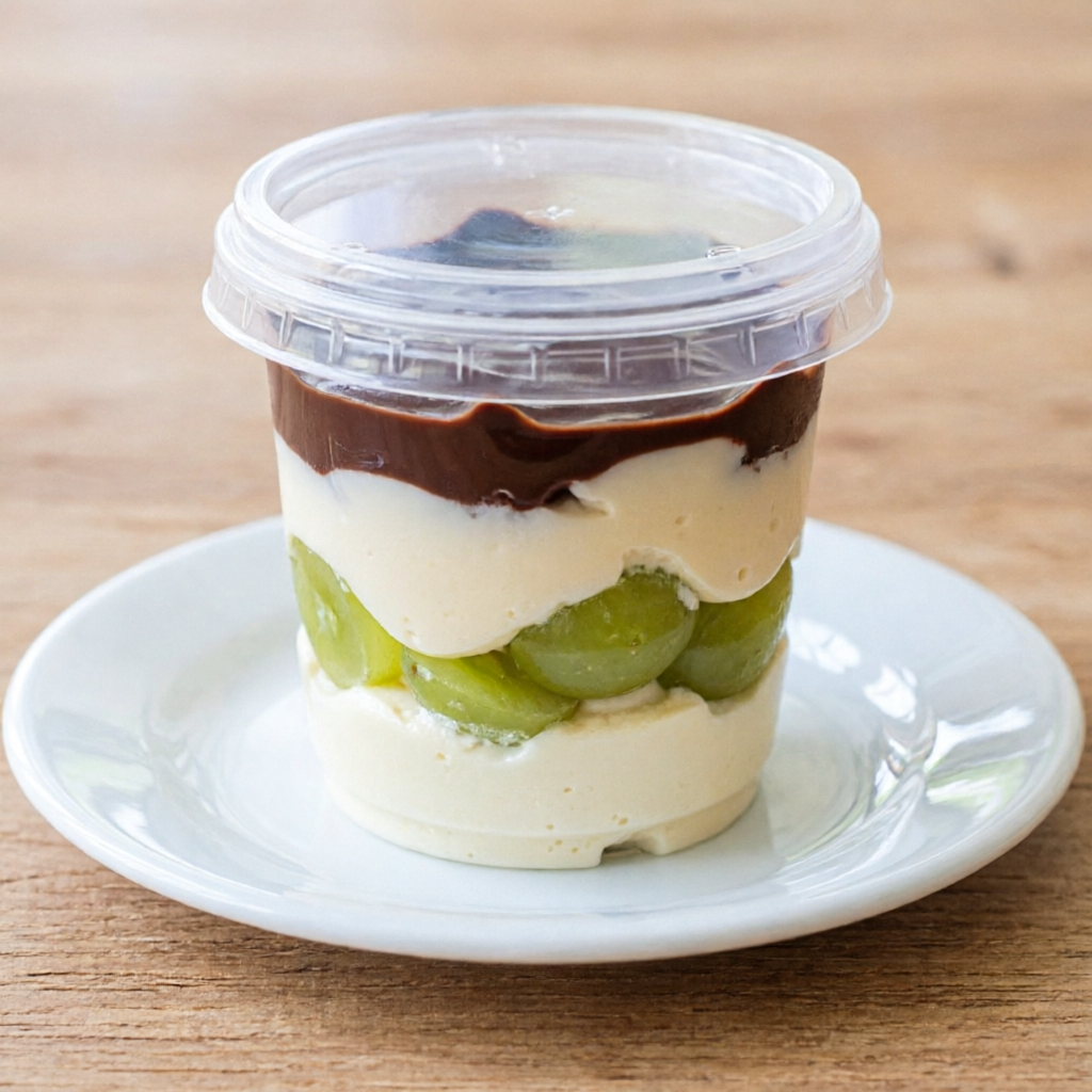 Creme de chocolate branco c/uvas verdes e ganache de chocolate ao leite