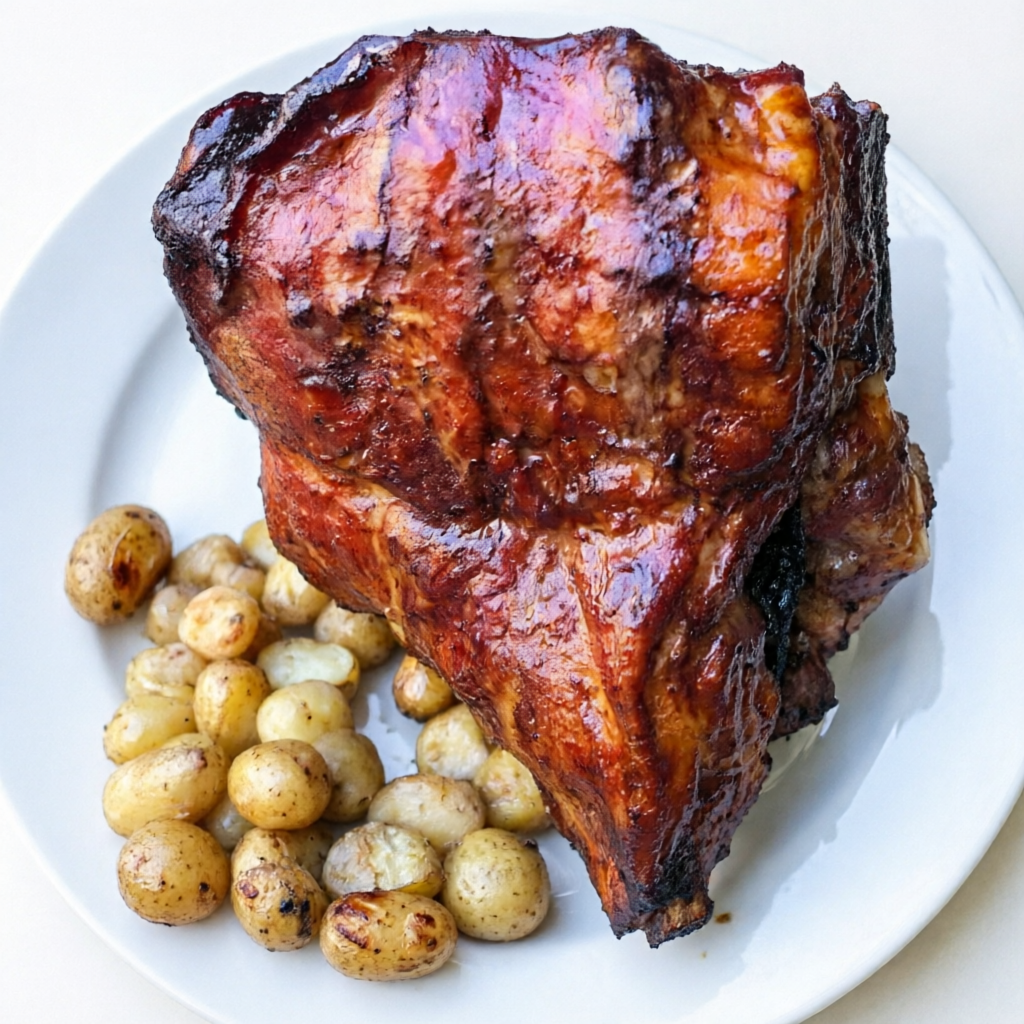 Serve de 3 a 4 pessoas. Incluso porção de batata bolinha assada e molho barbecue (enviado separadamente).