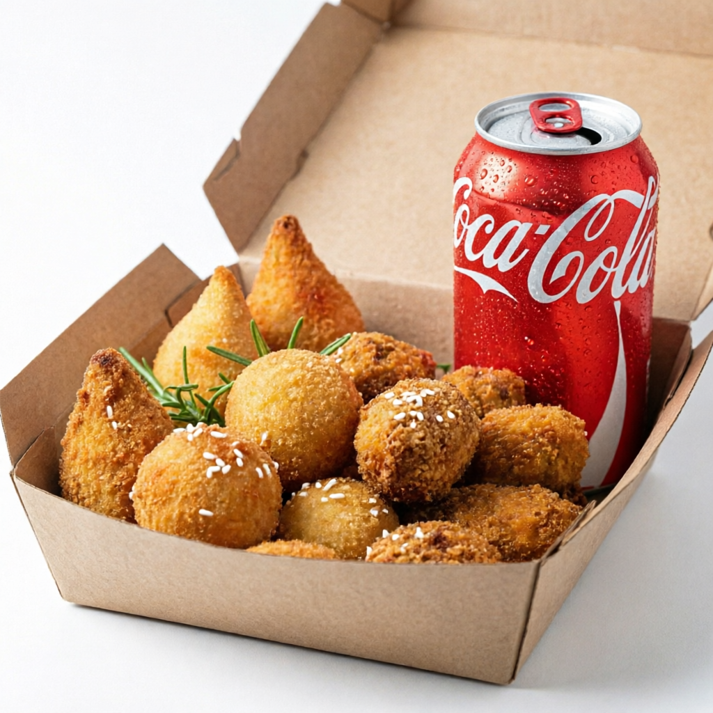 Coxinhas Melim: uma caixa com 15 unidades irresistíveis, crocantes por fora e super recheadas por dentro. Acompanha coca cola 350ml, se preferir a opção Zero, informe na observação.