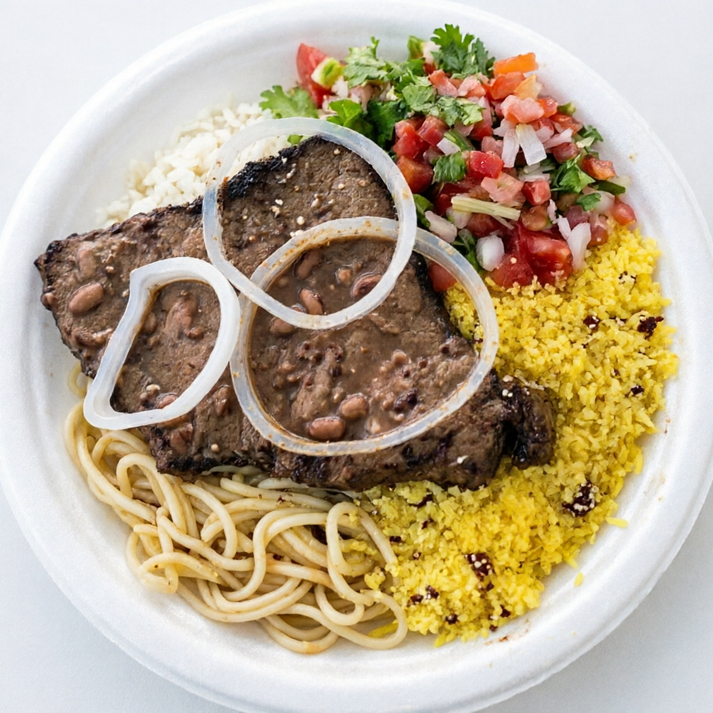 Feijão,Arroz,macarrão e vinagrete opção de sobremesa:Pudim,sorvete ou picolé