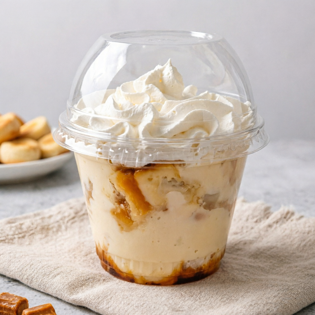 Creme de ninho com pedaços de pudim e chantilly