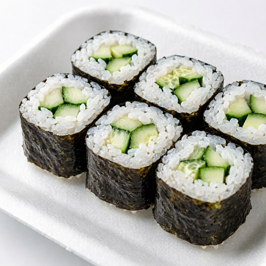 Arroz, pepino e nori.