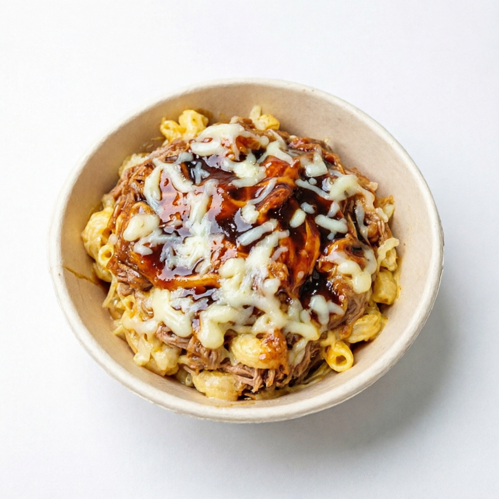 Nossa versão do famoso prato americano, em porção de 400 gramas, servido com 80 gramas de pulled pork (copa lombo defumada), um leve toque de barbecue e finalizado com provolone.
