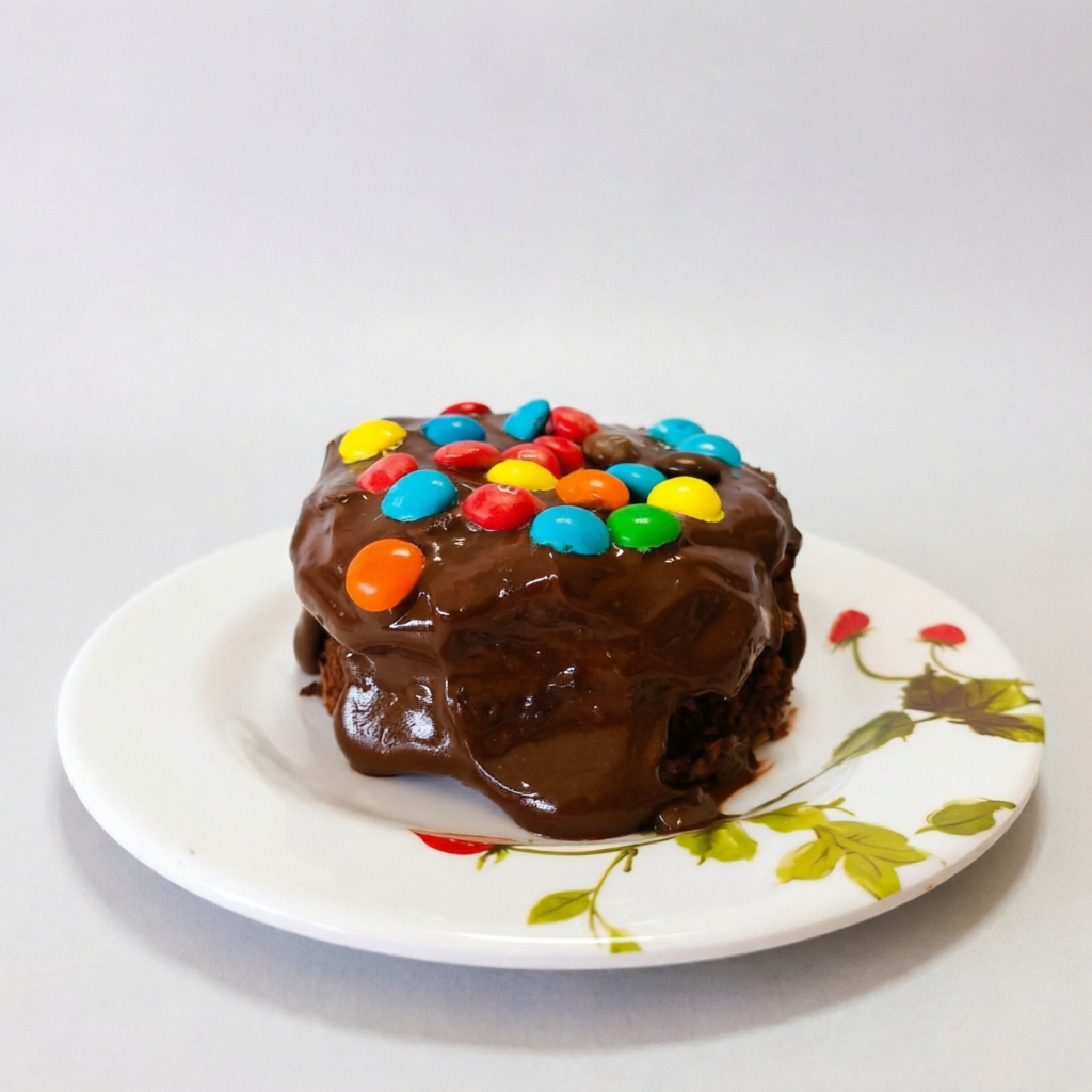 Bolo Vulcão Caseirinho de Chocolate é um prato magnificamente decadente e irresistível. Feito com um rico e intenso chocolate, possui uma cobertura de cacau 50%, conferindo um equilíbrio perfeito entre o doce e o amargo. O toque final fica por conta dos coloridos e crocantes M&Ms, que acrescentam uma explosão de sabor e um charme todo especial. (SERVE 1 PESSOA PESA 260 GRAMAS)