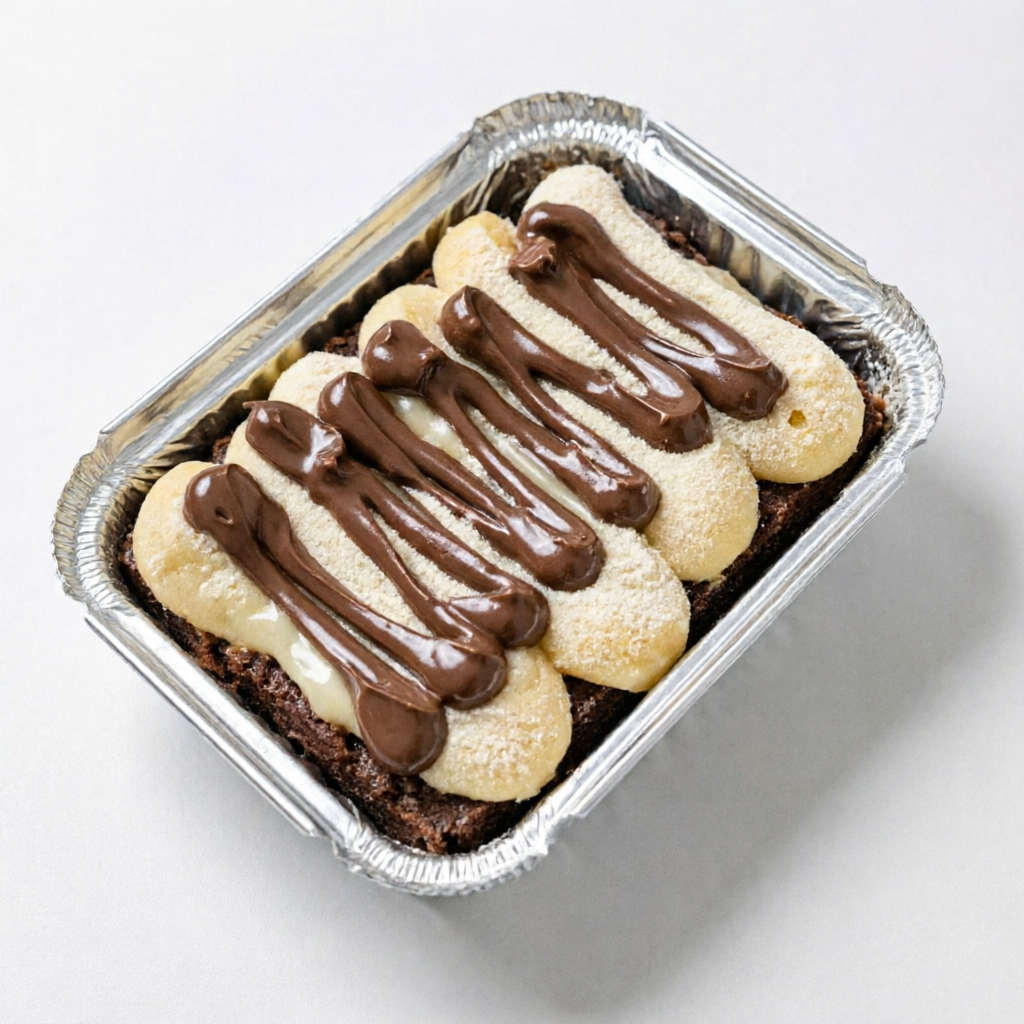 Composta por massa de brownie e cobertura de Ninho e Nutella
