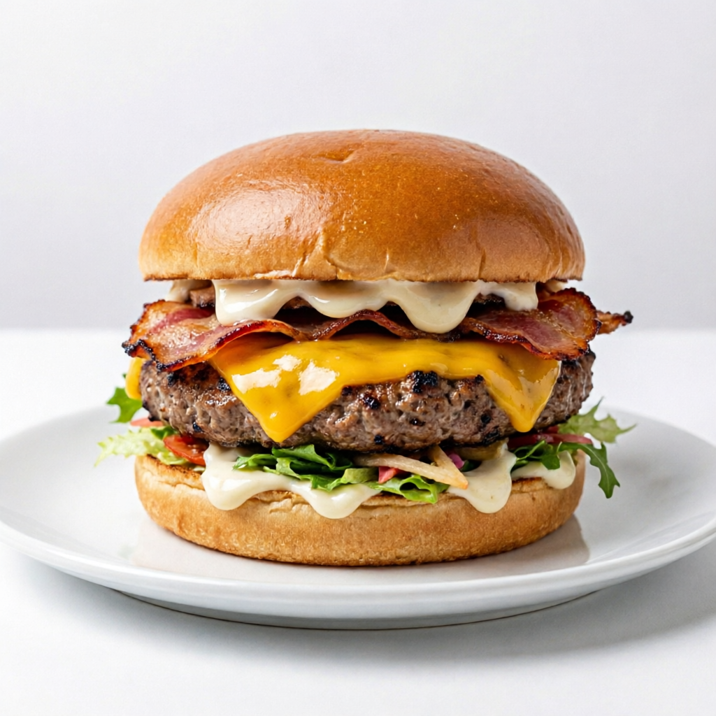 Hamburguer Artesanal 150g, Queijo ,Cheddar, Bacon salada ,Molho Especial