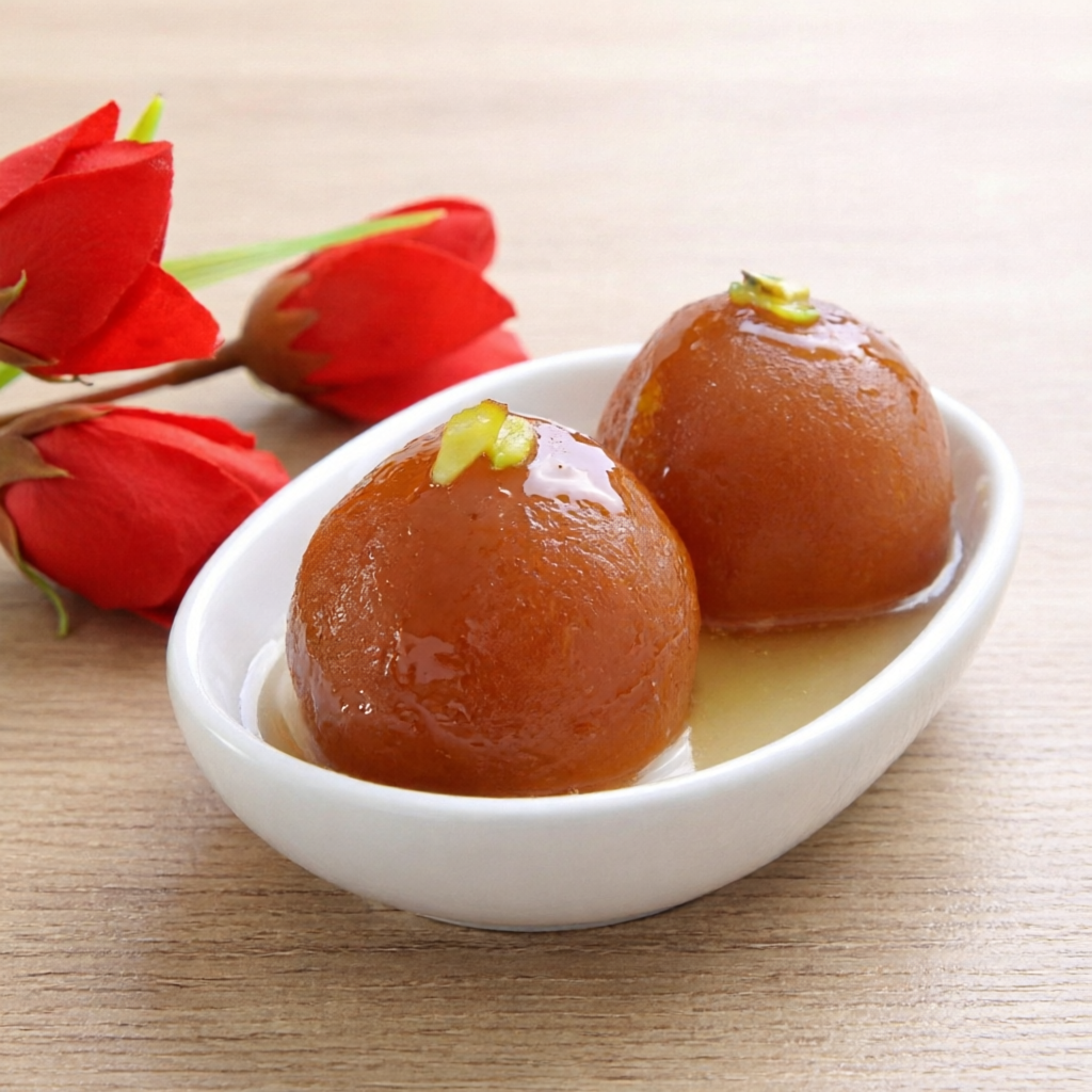 Bolinhas de leite em pó com calda de cardamomo.
Porção contem 2 bolinhas.