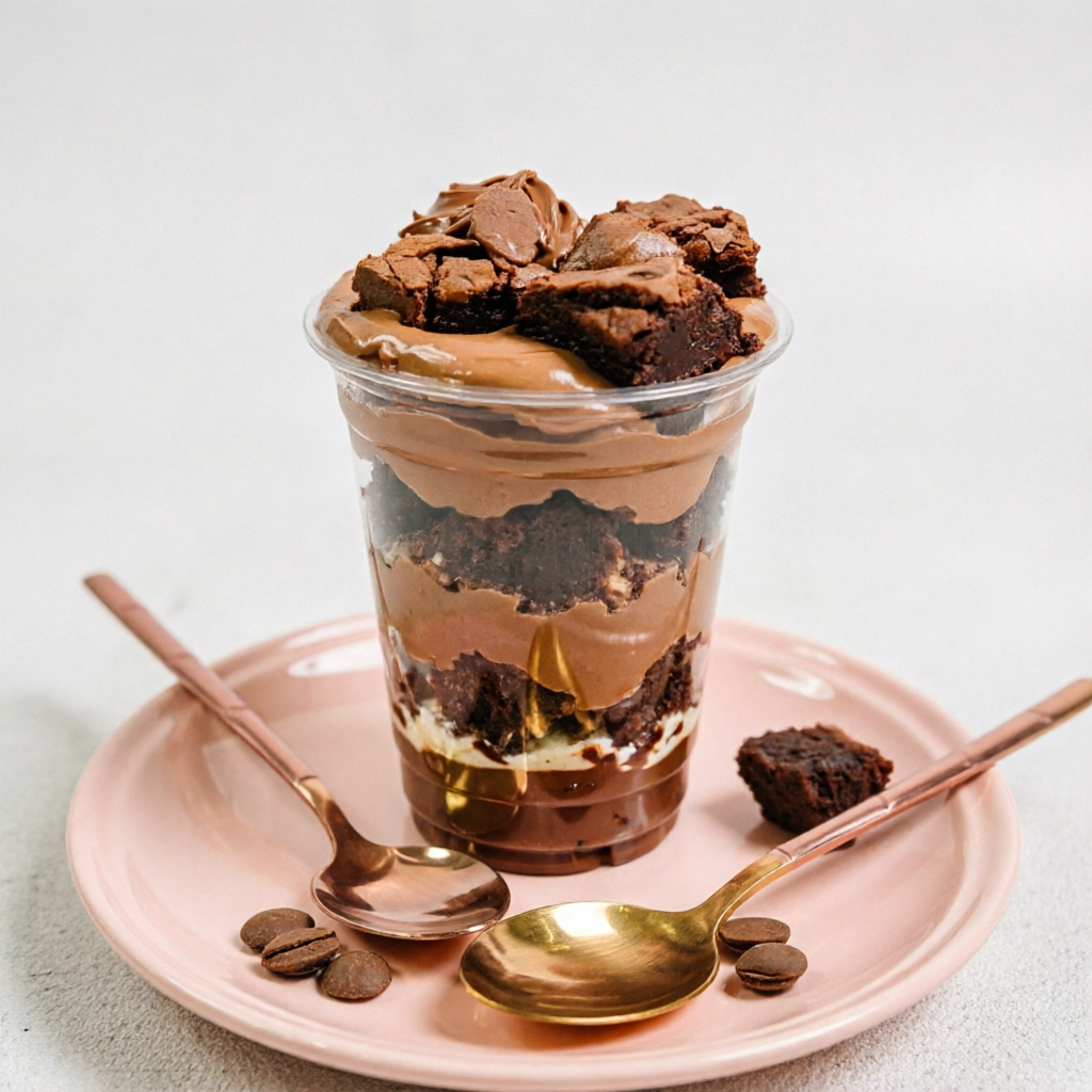 Maravilhoso copo chocolatudo. Camadas de ganache de chocolate, Nutella,nosso brownie molhadinho. Pra finalizar Nutella e pedaço do nosso maravilhoso Brownie de chocolate!