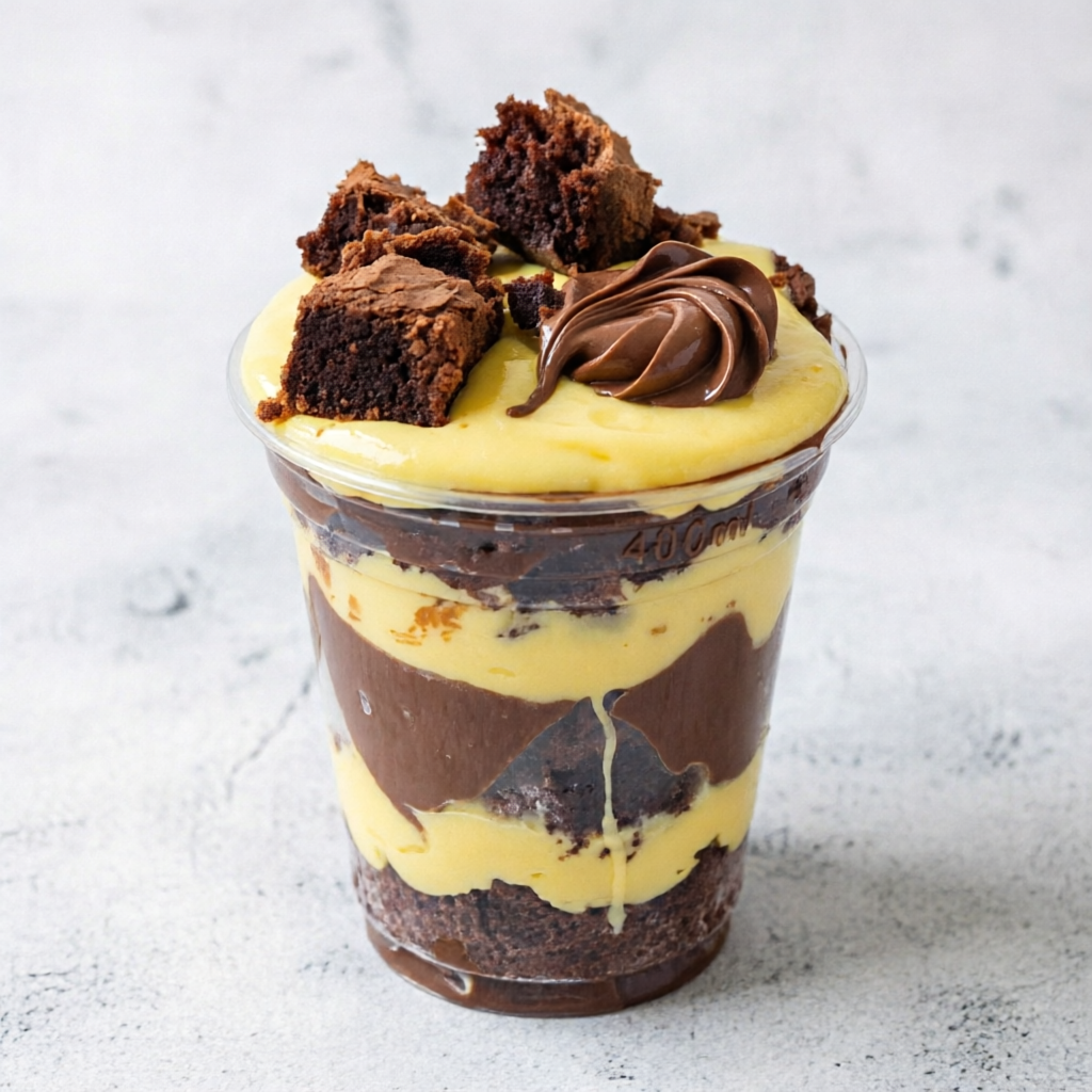 Imagine uma camada generosa de brownie macio e bem chocolatudo, que se confunde na boca a cada mordida. Agora, adicione a doçura suculenta do maracujá, em uma trufa deliciosamente cremosa, que vai te transportar para um paraíso de sabores tropicais. Cada colherada é uma experiência de prazer único, com a mistura equilibrada do meio amargo do Brownie e o toque levemente ácido do maracujá. É simplesmente irresistível! Além disso, a textura cremosa da trufa complementa perfeitamente a massa fofinha do Brownie, criando uma combinação de texturas que vai te deixar extasiado. Se você busca uma sobremesa que é pura felicidade em forma de copo, o Copo da Felicidade Trufado de Maracujá com Brownie é a escolha certa. Perfeito para um agrado especial ou para compartilhar com quem você ama, é uma verdadeira obra-prima gastronômica que vai te conquistar logo na primeira colherada. 300ml