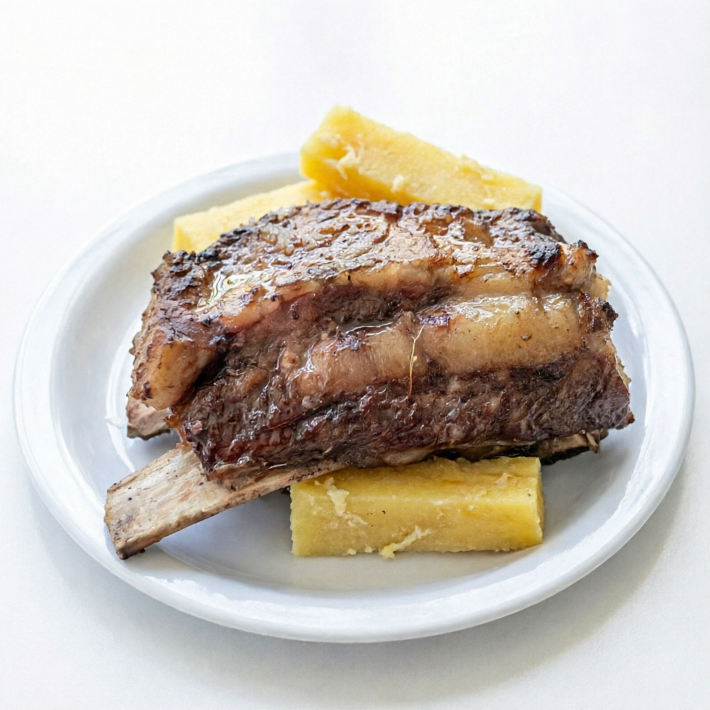 600g (peso pronto) da Deliciosa Costela de boi assada no bafo suculenta e com sabor irresistível - Acompanha mandioca - Serve até 4 pessoas