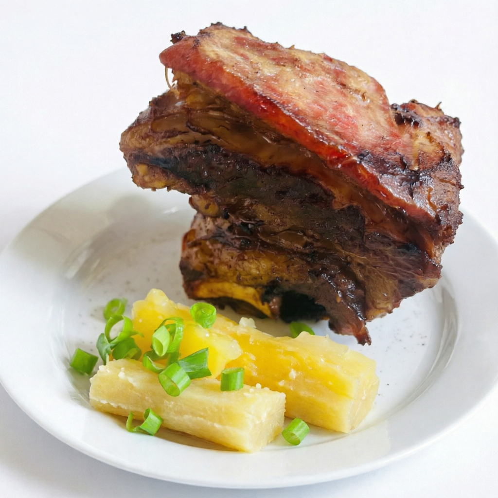 300g (peso pronto) da deliciosa costela de boi assada no bafo suculenta e com sabor irresistível - Acompanha mandioca - serve ate 2 pessoas
