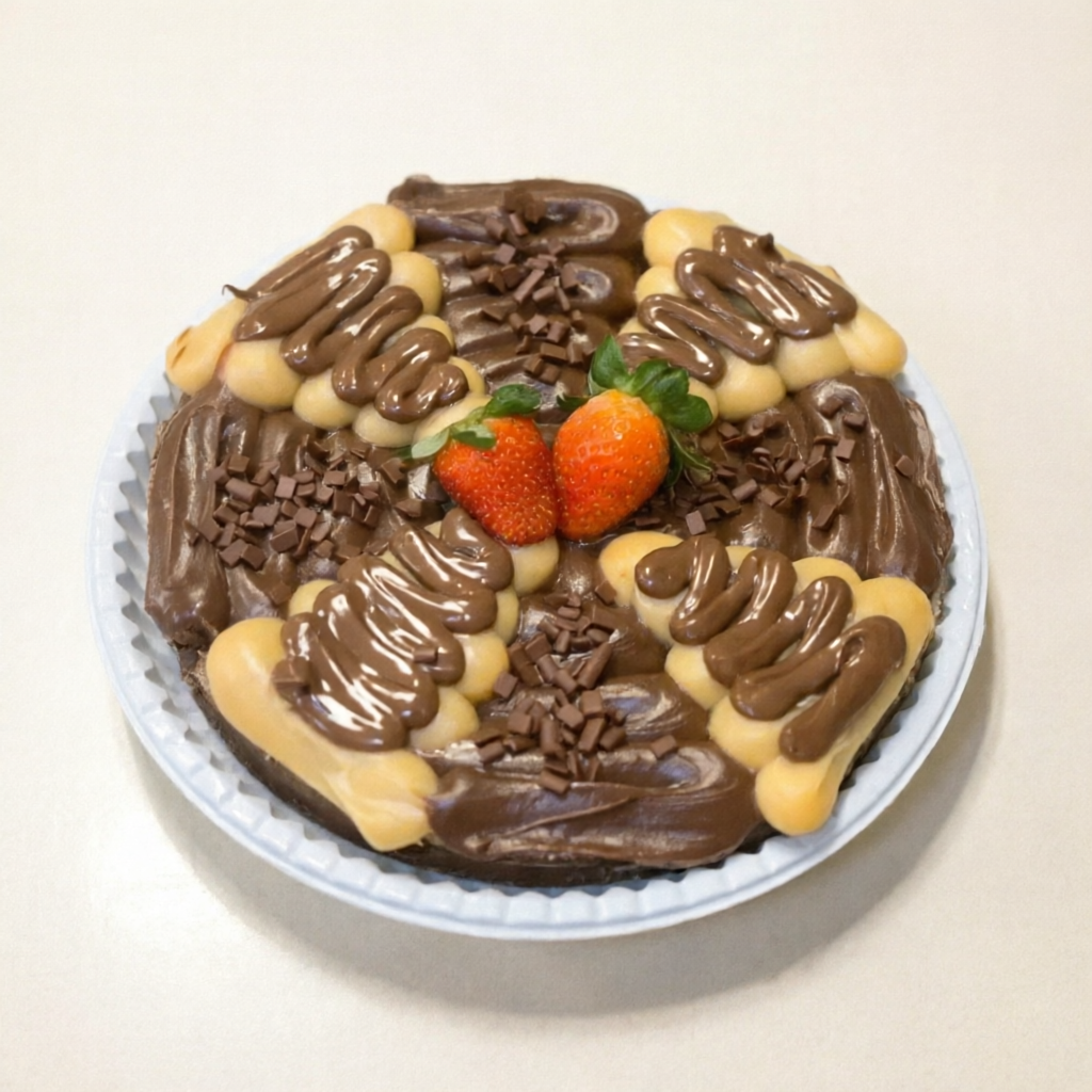 massa de brownie, cobertura de ninho com nutella e brigadeiro com granulado
