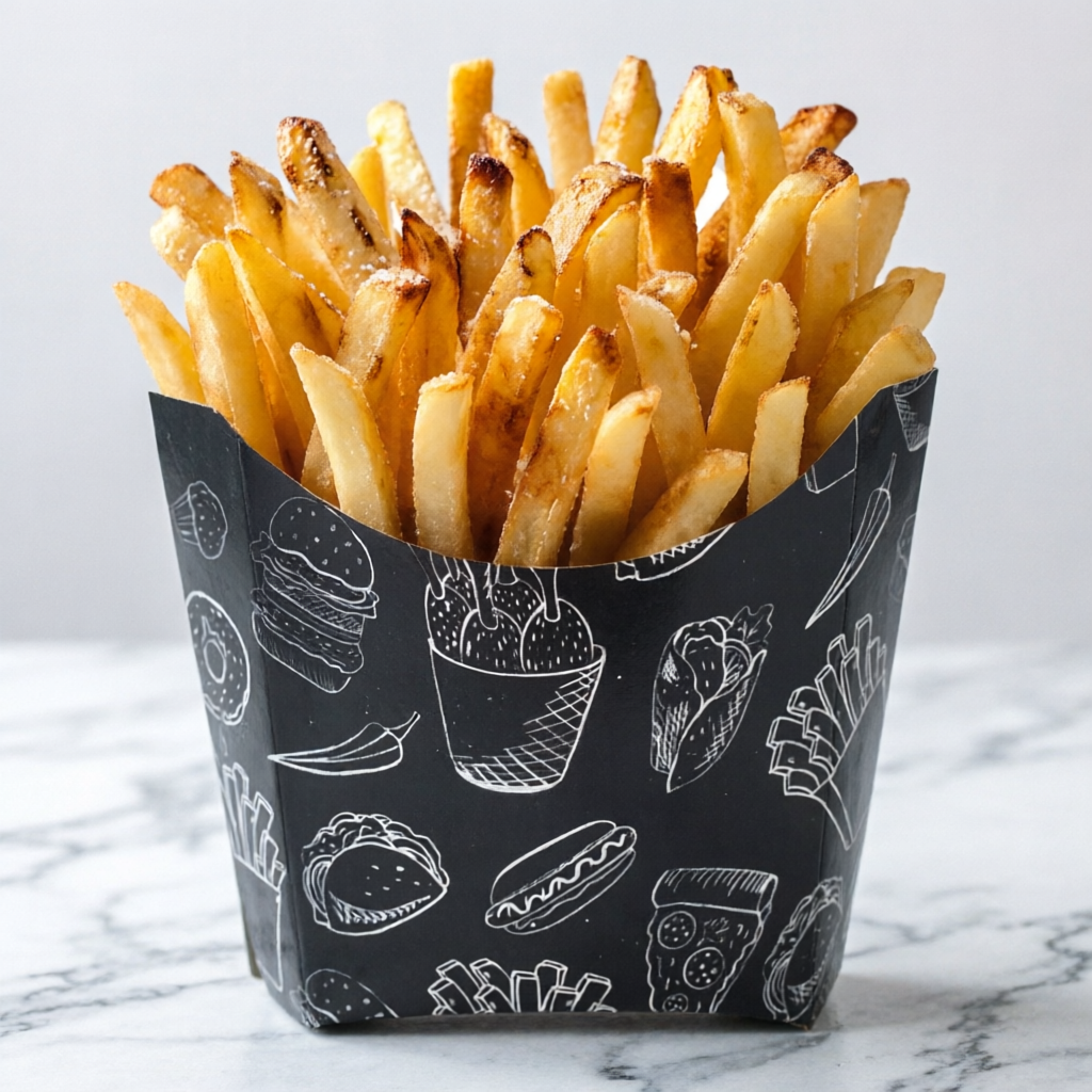 Batatas fritas douradas e crocantes, servidas na medida certa para acompanhar seu lanche. Simples, saborosas e irresistíveis!
