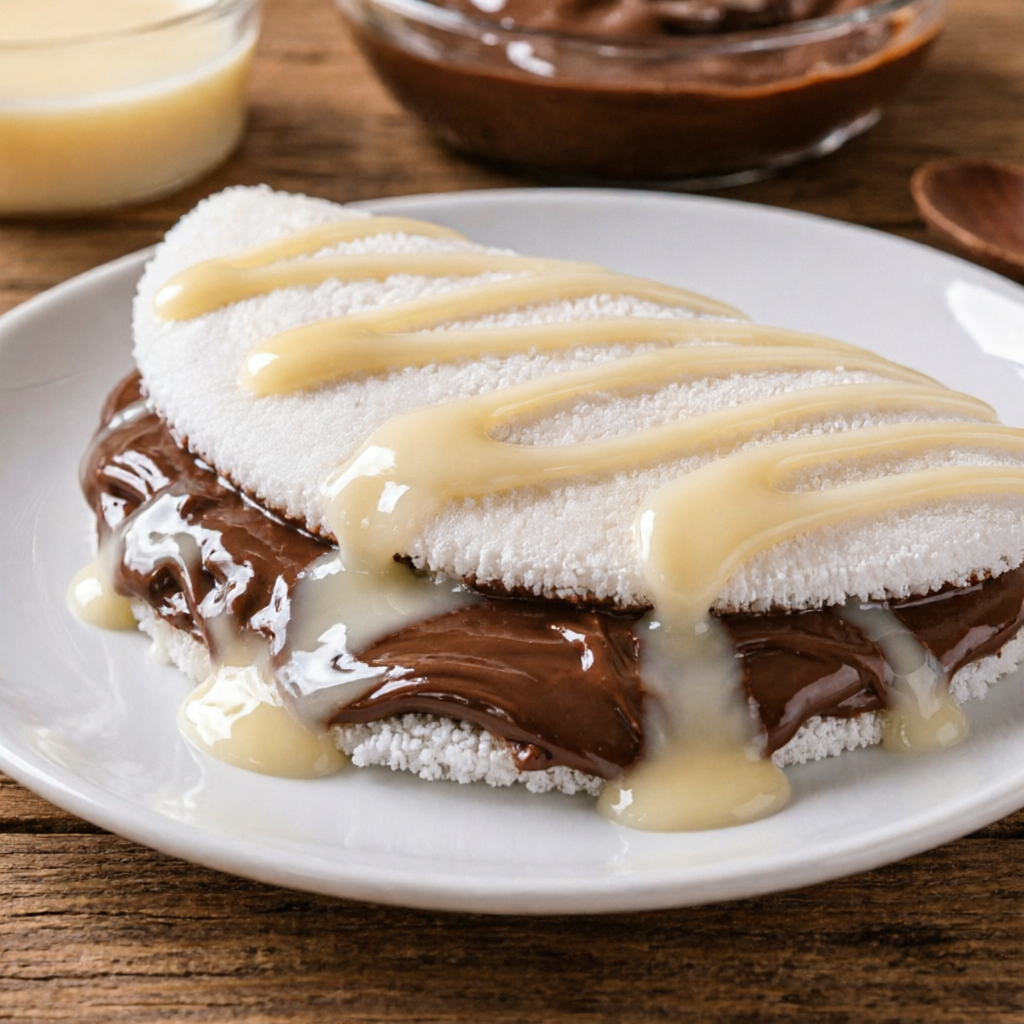 Uma combinação doce, cremosa e irresistível! Tapioca preparada na hora, recheada com chocolate derretido e leite condensado cremoso, criando uma explosão de sabor em cada mordida. A escolha perfeita para quem ama uma sobremesa bem recheada e cheia de doçura.
