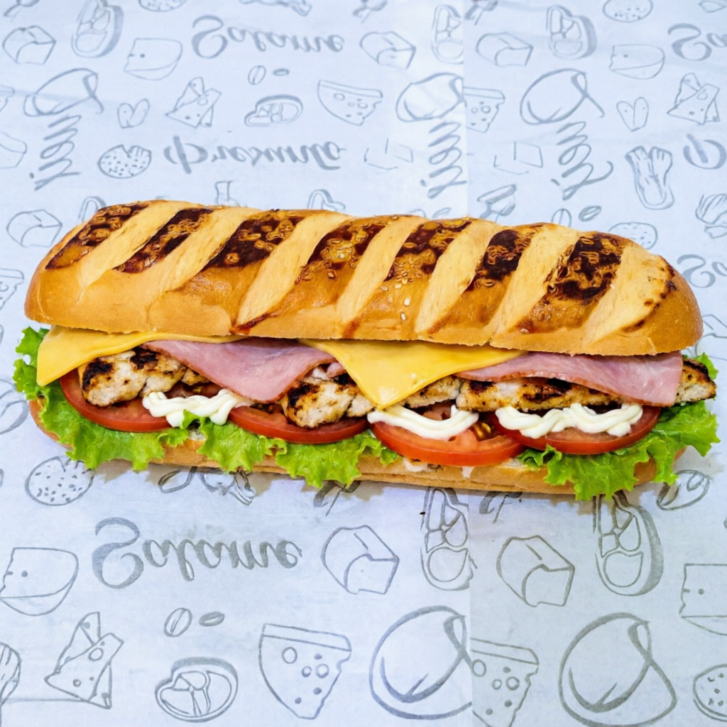 Frango, presunto e queijo,alface,tomate, maionese