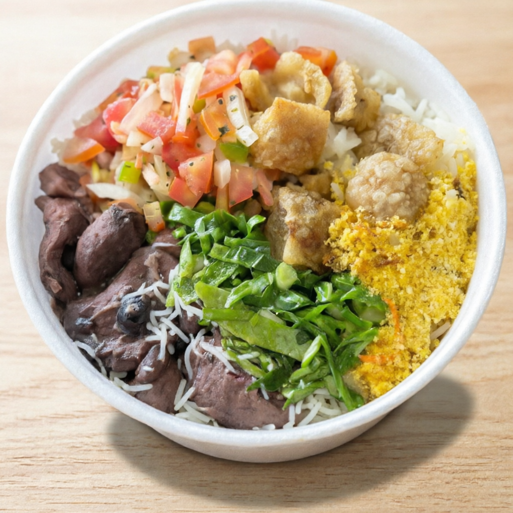 Feijoada suculenta com carnes nobres ,acompanha arroz torresmo farofa couve e vinagrete