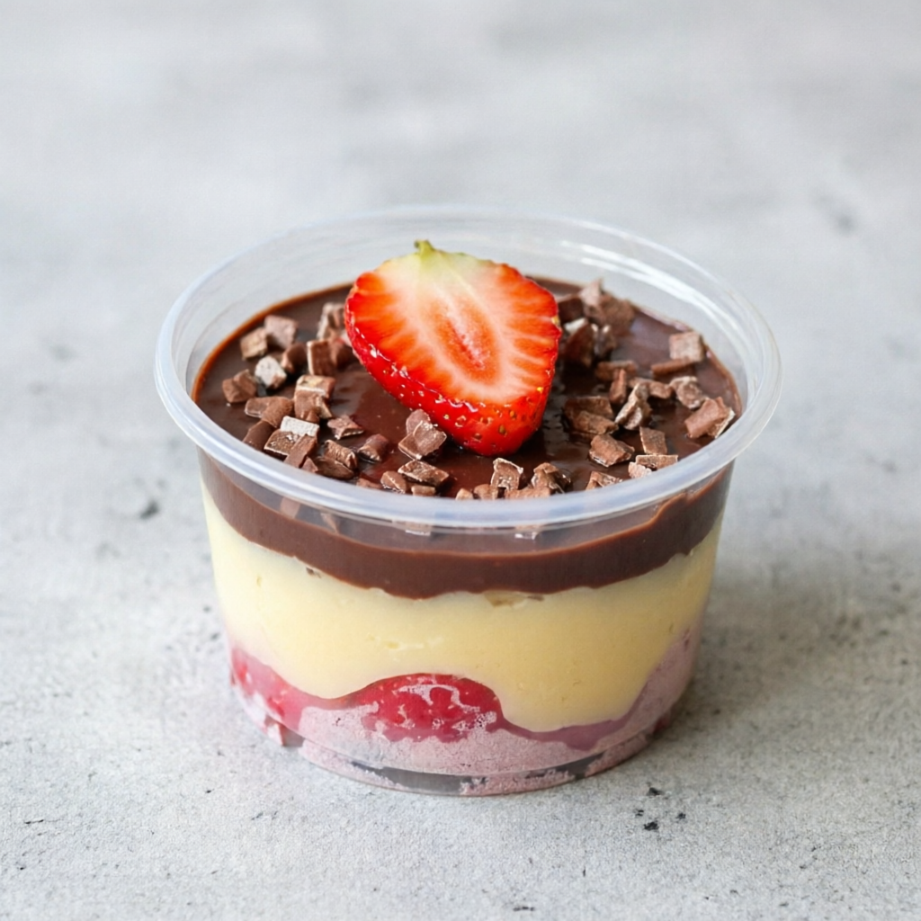 Brigadeiro de Ninho + Morangos frescos + Brigadeiro 50% Cacau