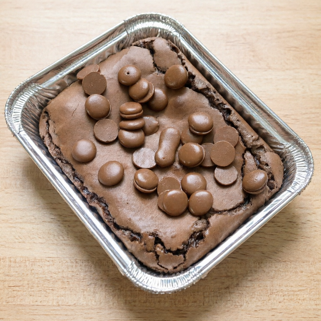 Nosso brownie é querido, super chocolatudo, com casquinha crocante e interior molhadinho, finalizado com gostas de chocolate nobre, perfeito para quem ama chocolate de verdade. Pesa em média 120g.