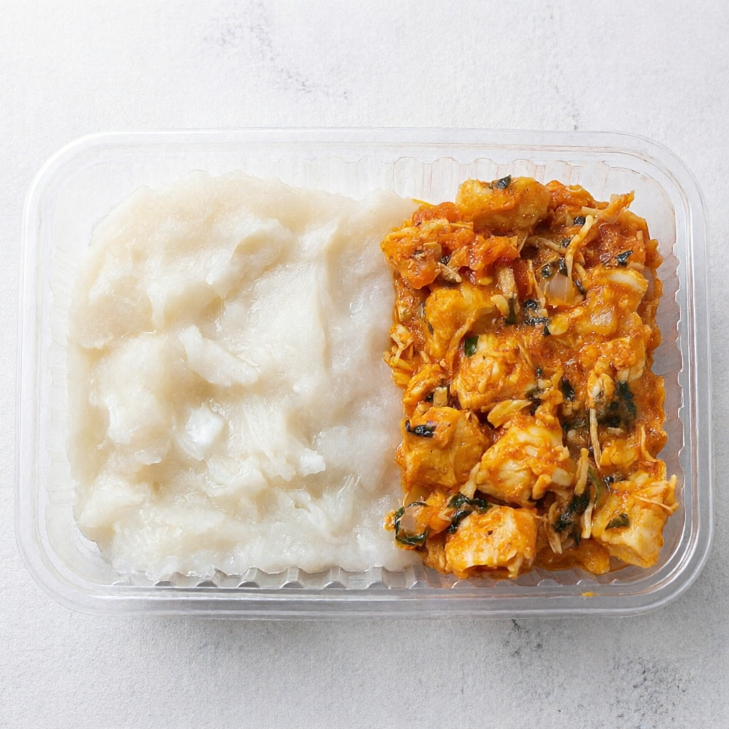200g de Purê de Aipim + 150g de Frango. Refeições saudáveis e congeladas, preparo de 5 a 8 minutos no microondas. Valor energético: 495,51 Kcal