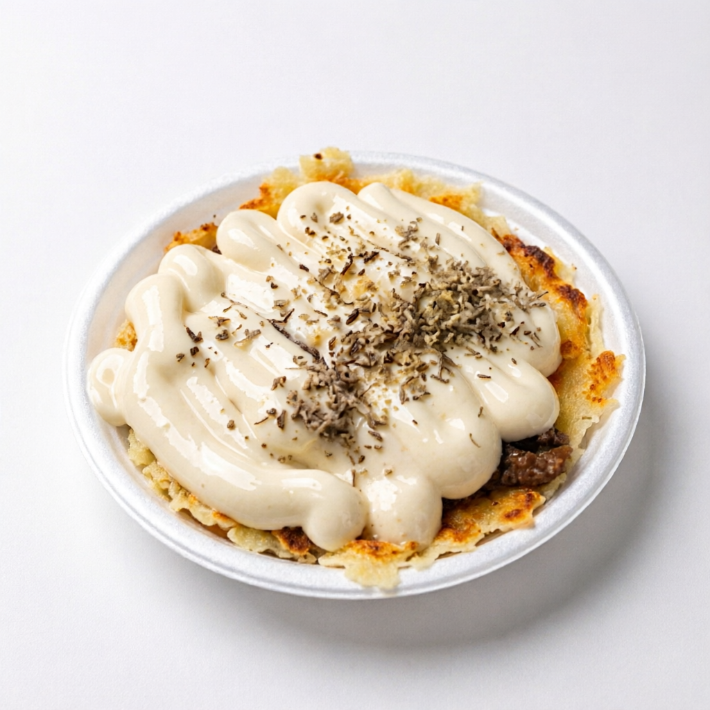 Batata temperada com bastante requeijão cremoso e nossa deliciosa carne seca artesanal com Catupiry e muçarela gratinada.