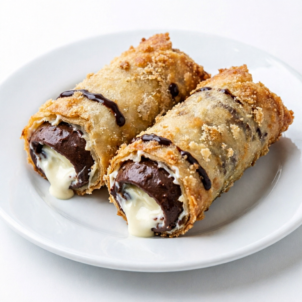 Massa crocante recheada com creme de avelã e chocolate branco.