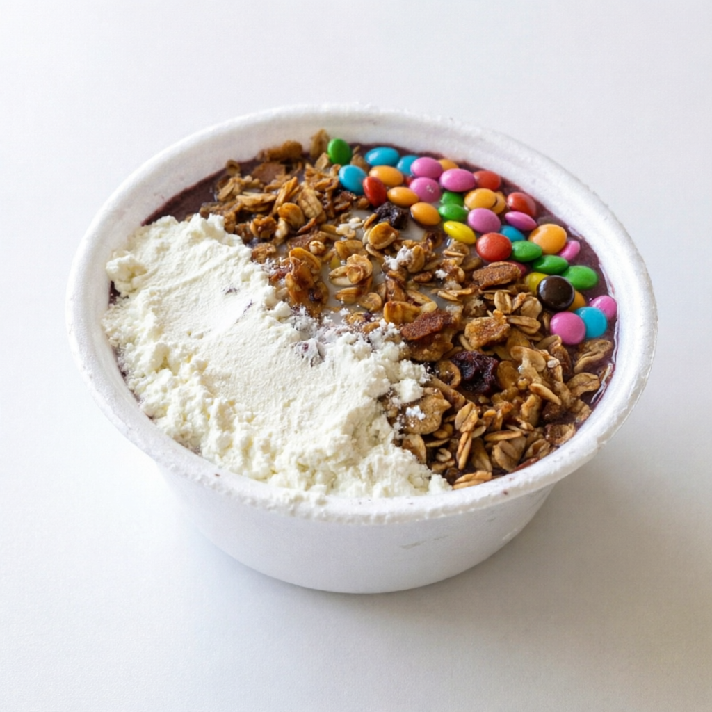 Açaí 300 ml
3 adicionais,Granola, disquete ,leite em pó
Fio de leite condensado