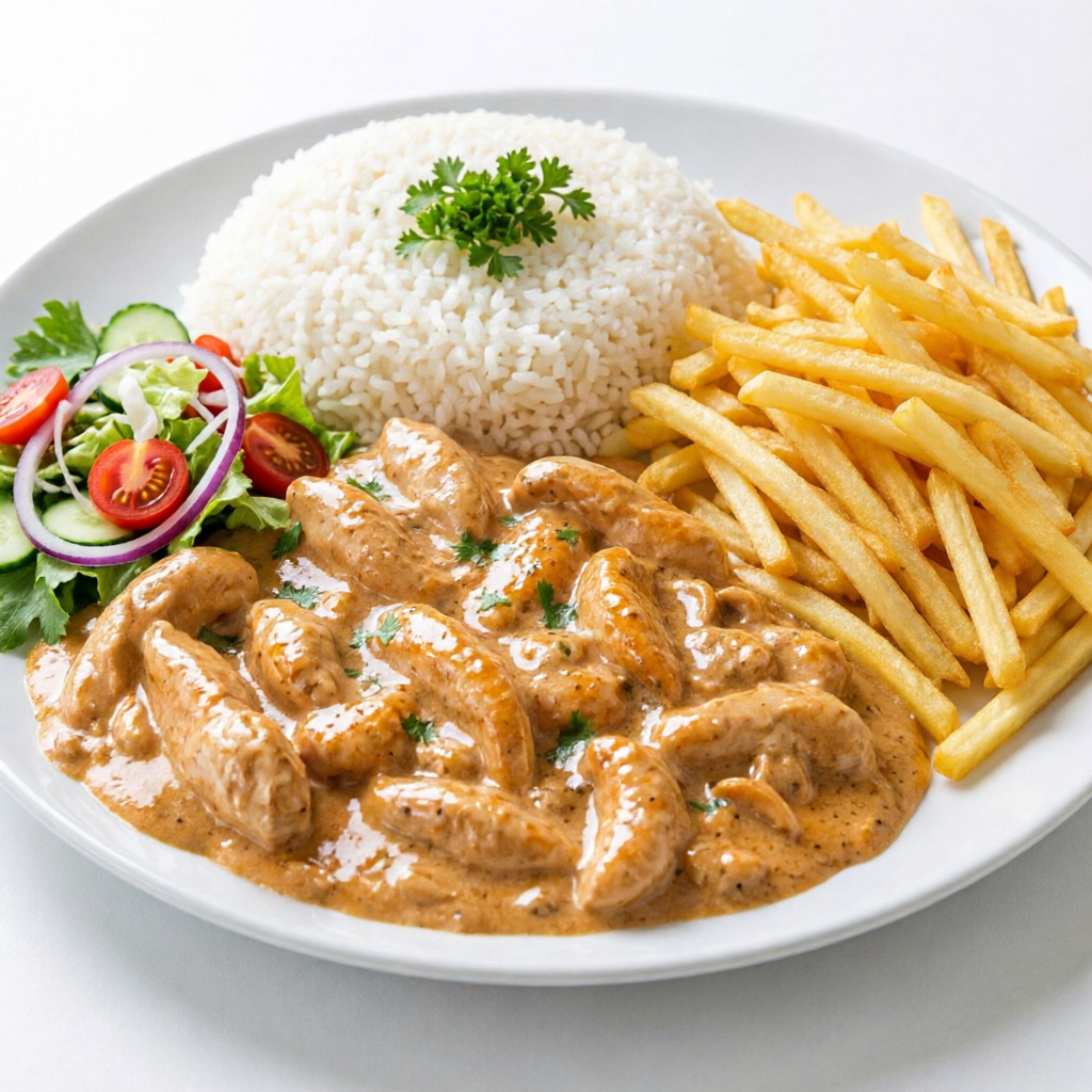 Venha saborear este strogonoff de frango na promoção todos os dias por apenas 10,99 vc não vai se até
