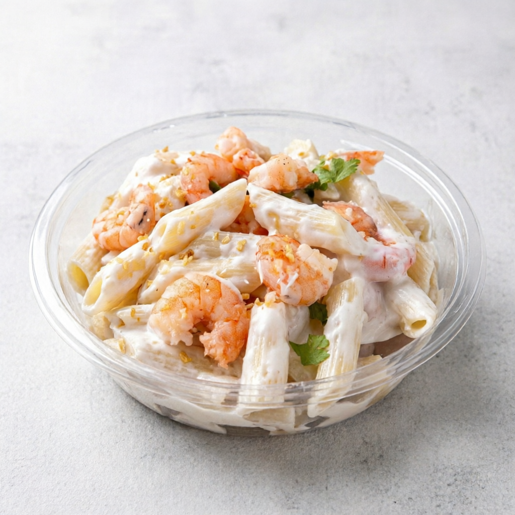 Um delicioso penne ao molho branco c camarão quentonha de 750 ml