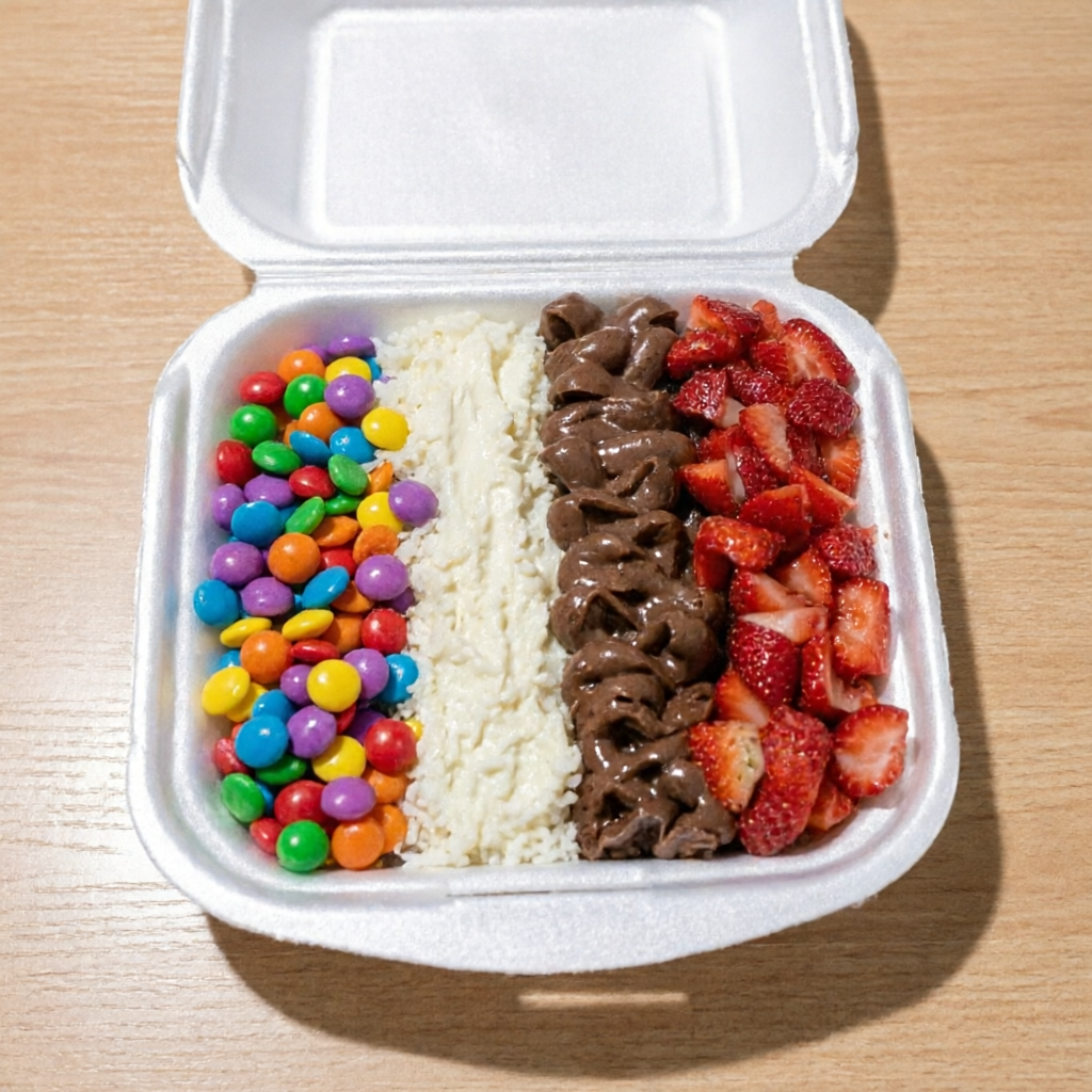 Esse maravilhoso Açaí na Hamburguera serve 1 Pessoa,Acompanha 4 acompanhametos Grátis,venha escolher a sua e montar do seu Jeitinho.