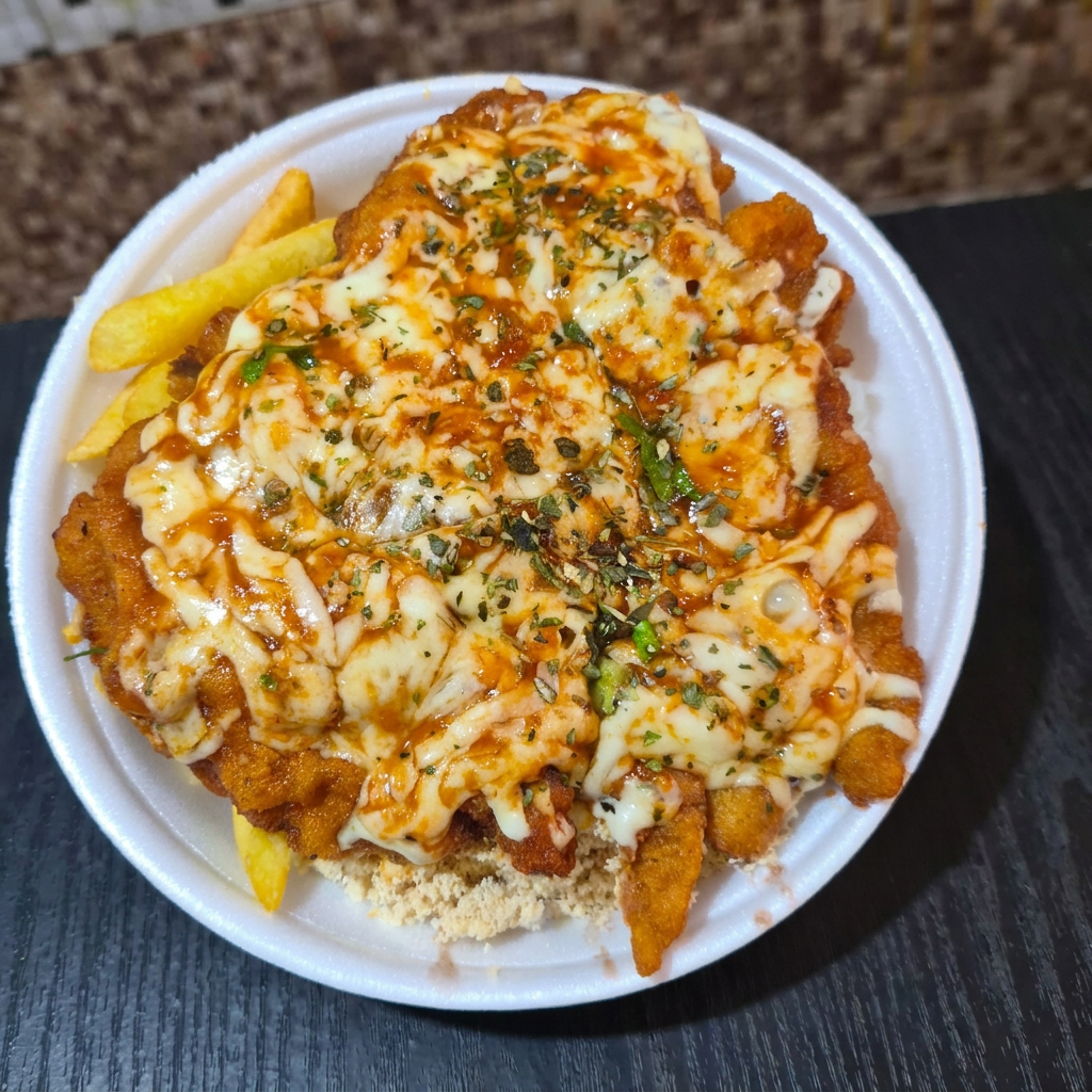 Arroz, Feijão, batata Fritas e Salada