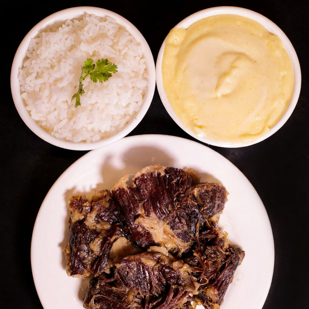 Charque, Pirão de Aipim, Arroz.